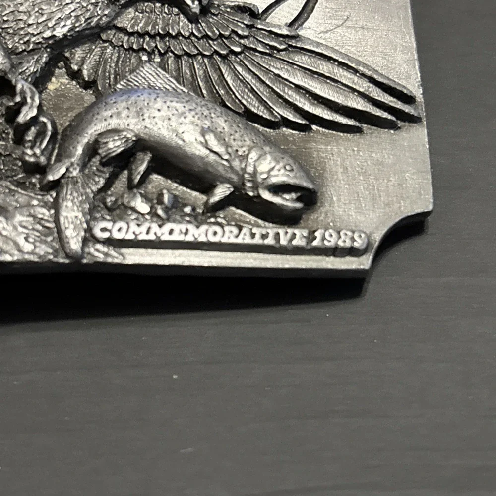 1989 Siskiyou American Wildlife Pewter Belt Buckle Eagle Deer Trout #116/2500